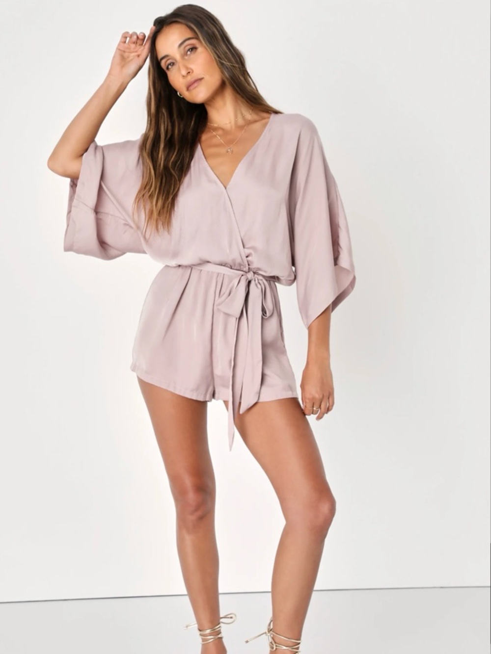 Lulu's Dusty Rose Wrap Romper With Tie Waist